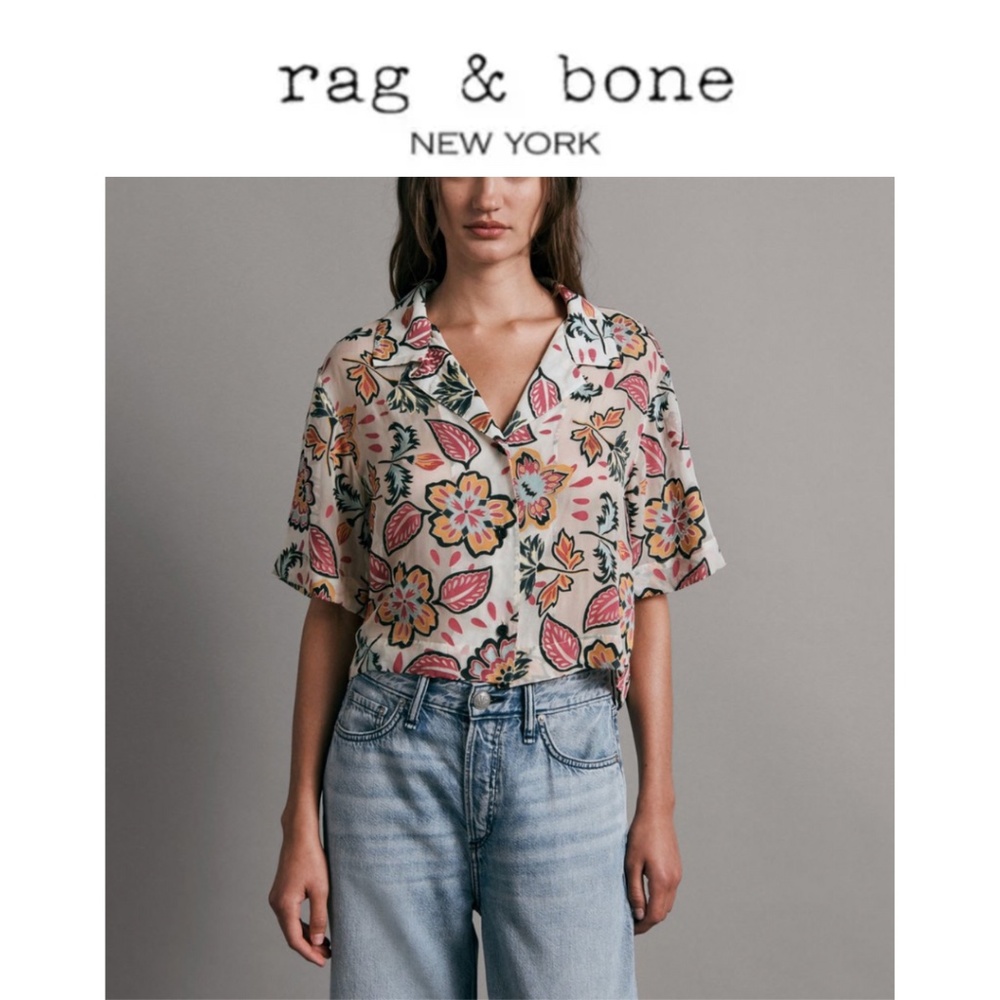 rag & bone Mare Silk Blend Floral Cropped Shirt